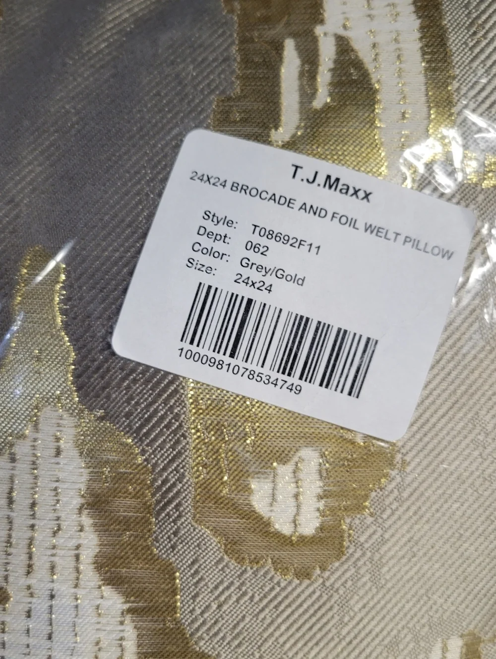 Callisto Home Brocade Gold Gray Foil Metallic 24x24 Square Decorative Pillow